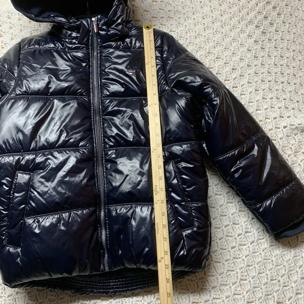 Tommy Hilfiger Puffer Coat Jacket Boys M (12/14) Black Hoodie Fleece Full‎ Zip